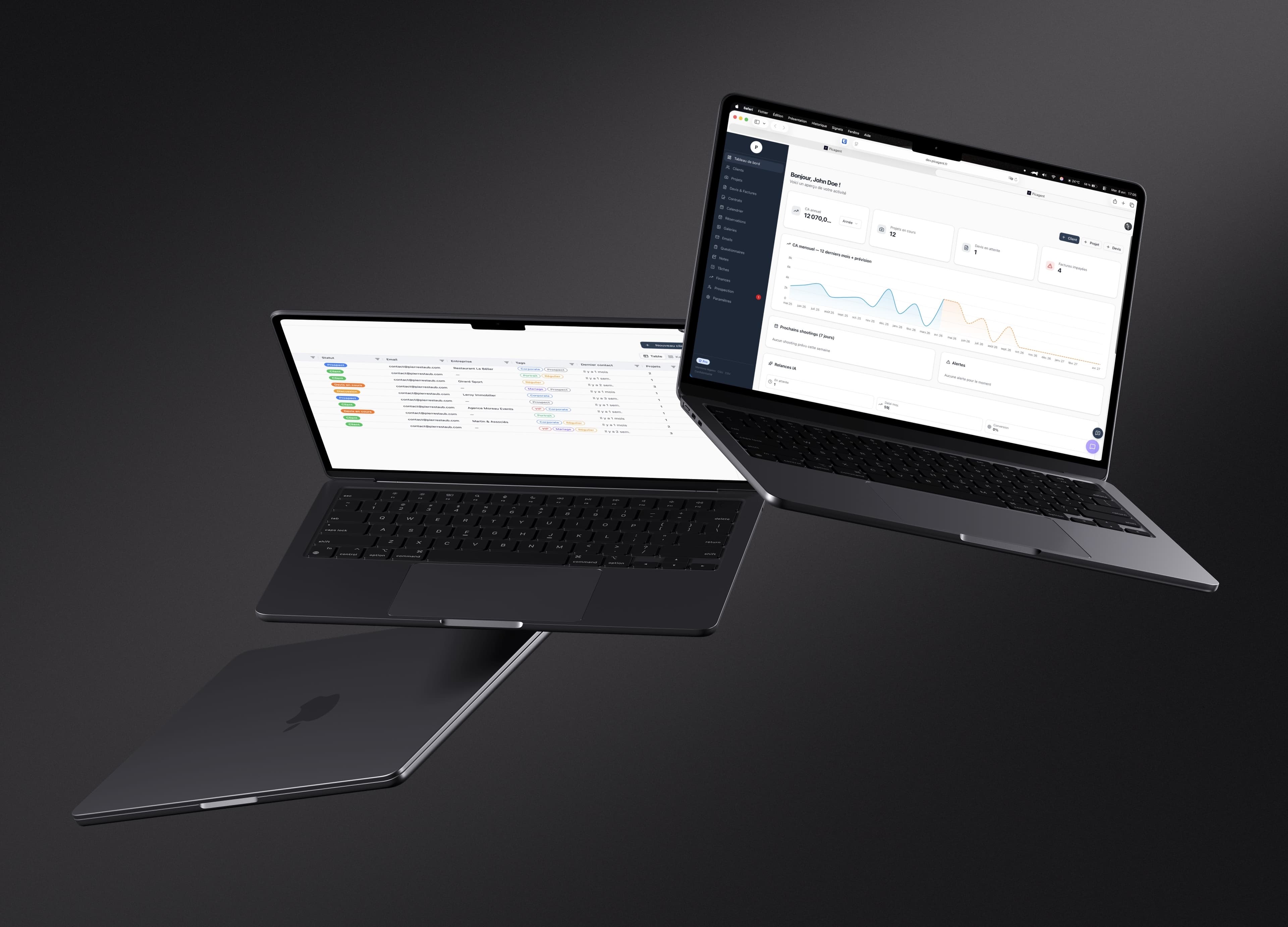 PicAgent — Dashboard et gestion clients sur desktop